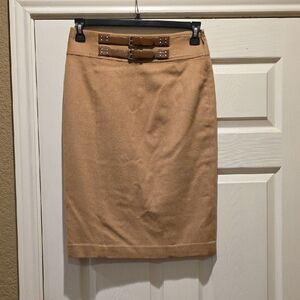 Ralph Lauren Black Label Tan Pencil Skirt with Buckle Details